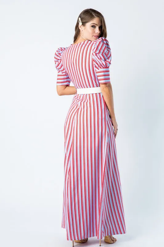 Beauty in Stripes Puff Sleeves Maxi Dress