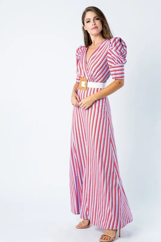 Beauty in Stripes Puff Sleeves Maxi Dress