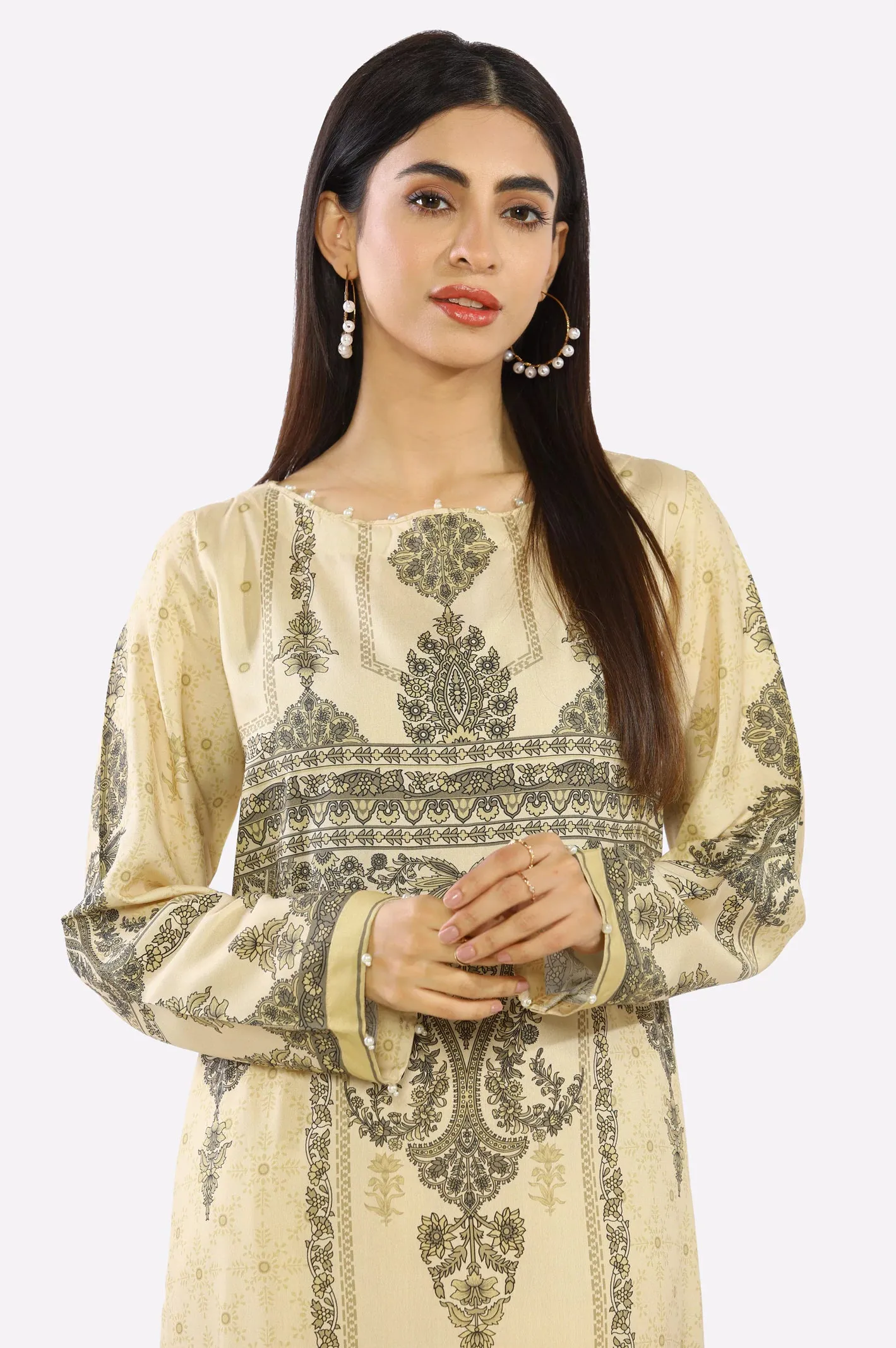 Beige Block Printed 2PC