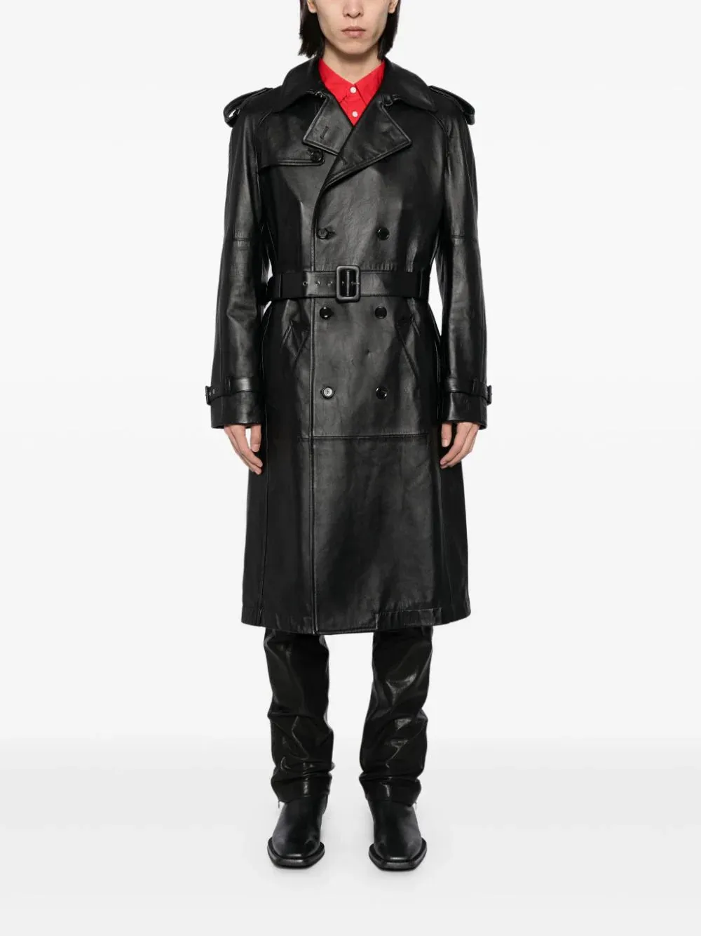 Belted Leather Trench Coat