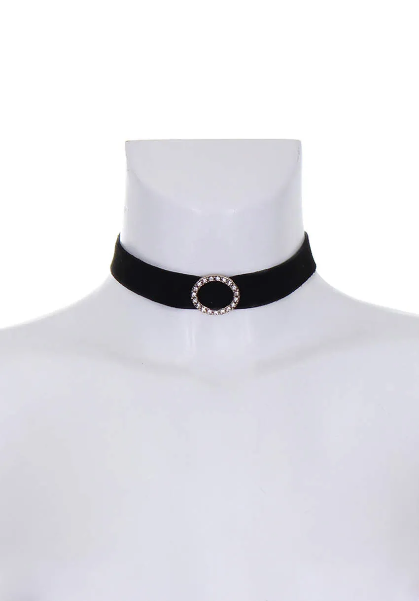 Black and Gold Suede Diamante Choker