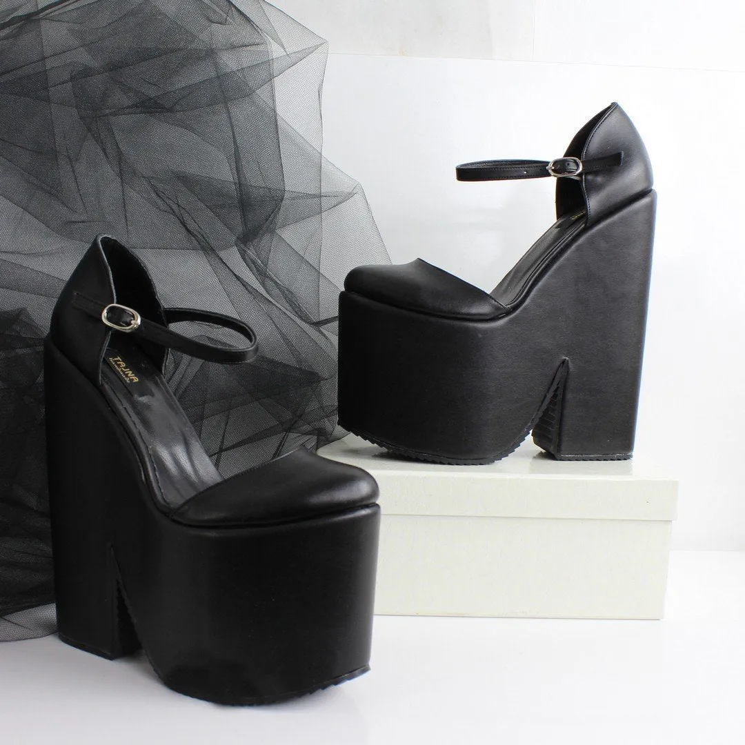 Black Ankle Strap Extreme Platform Wedges