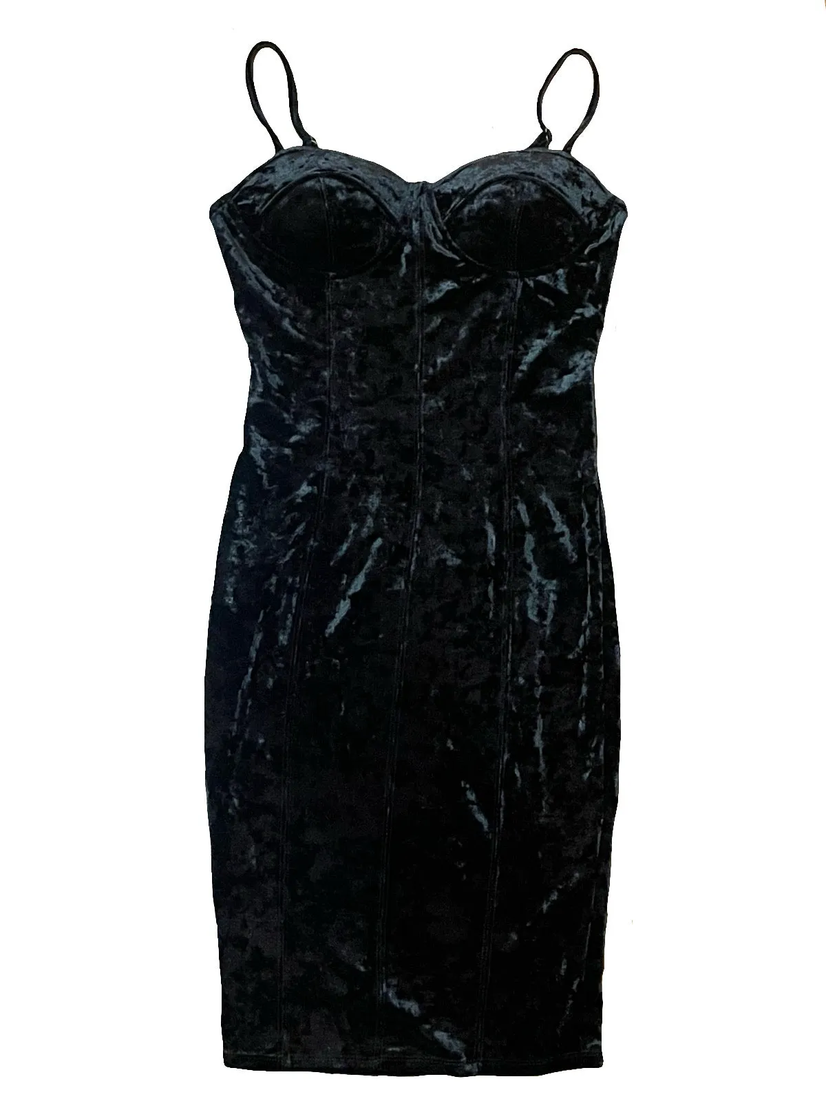 Black Bustier Style Velvet Mini Dress