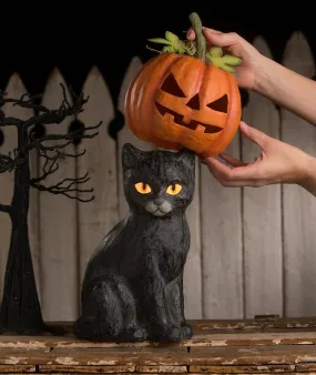 Black Cat Jack O'Lantern Paper Mache Figurine