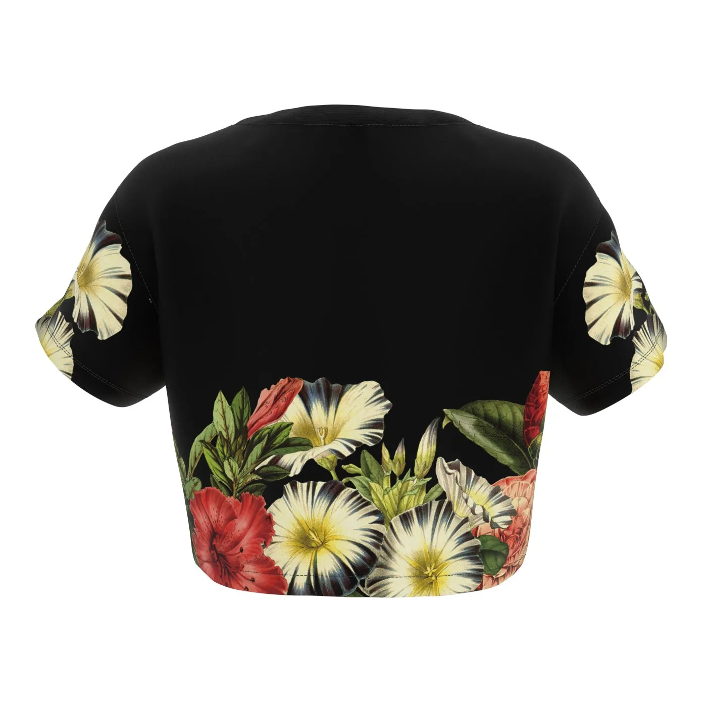 Black Cat Vintage Flowers Crop Top