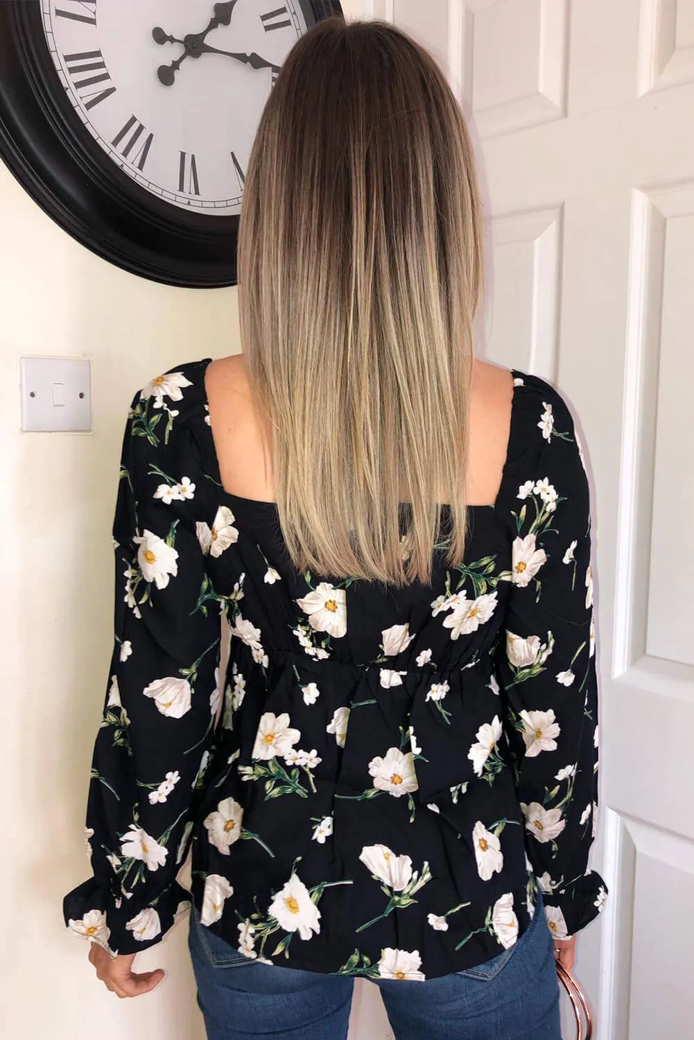 Black Floral Milk Maid Top