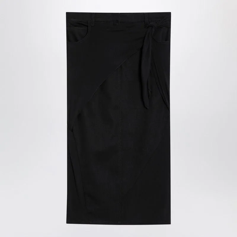 BLACK MIDI SKIRT WITH DRAPING