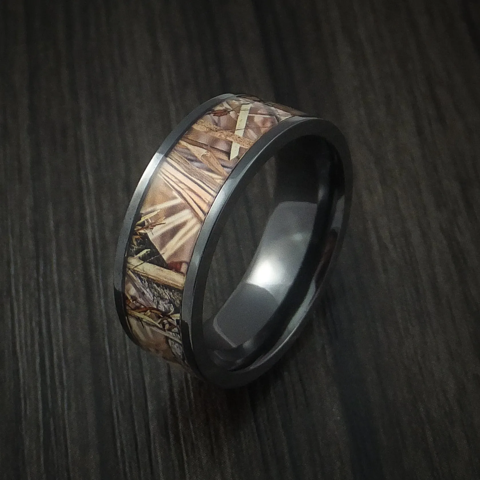 Black Titanium Men's Ring with Camo Inlay Custom Made Wedding Band