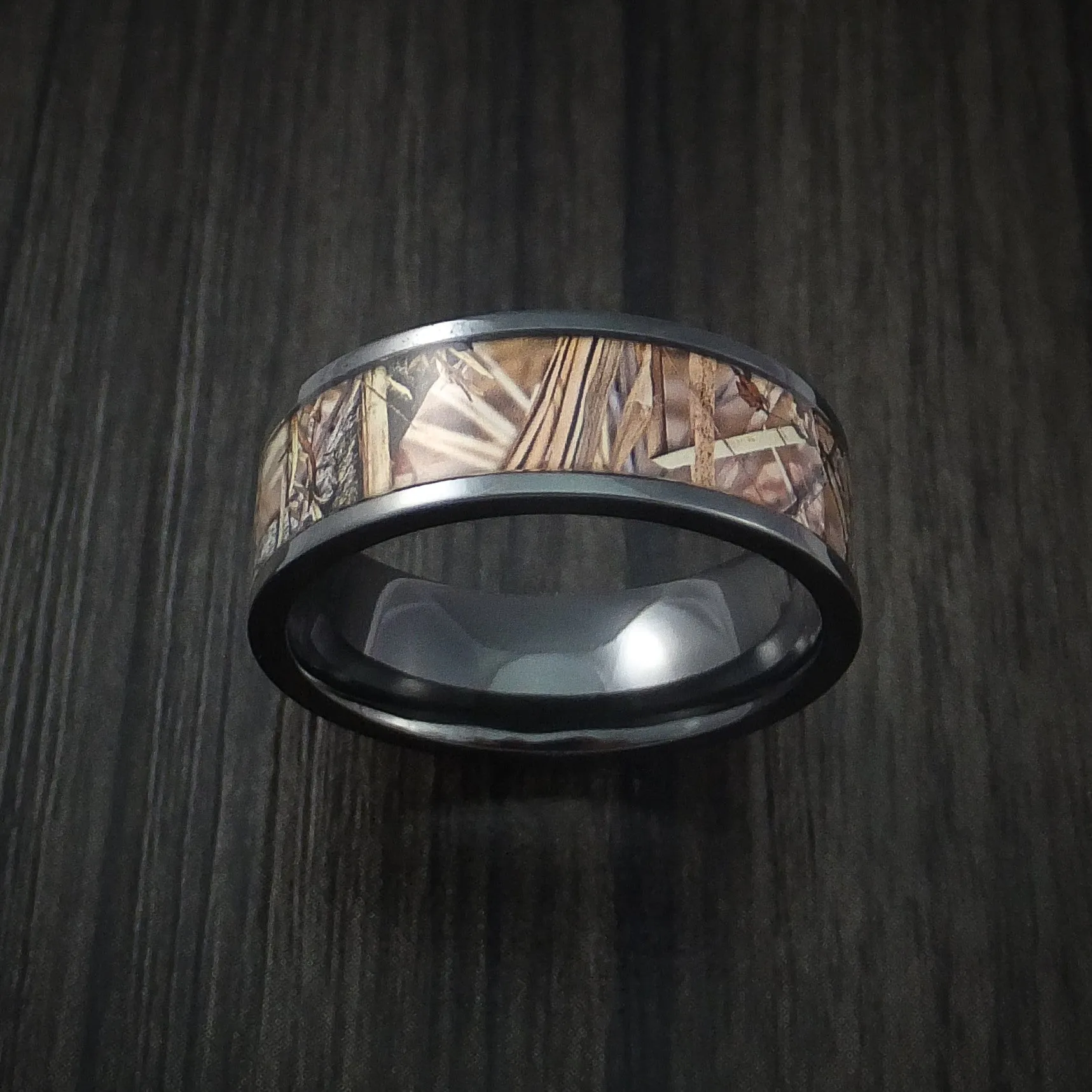 Black Titanium Men's Ring with Camo Inlay Custom Made Wedding Band