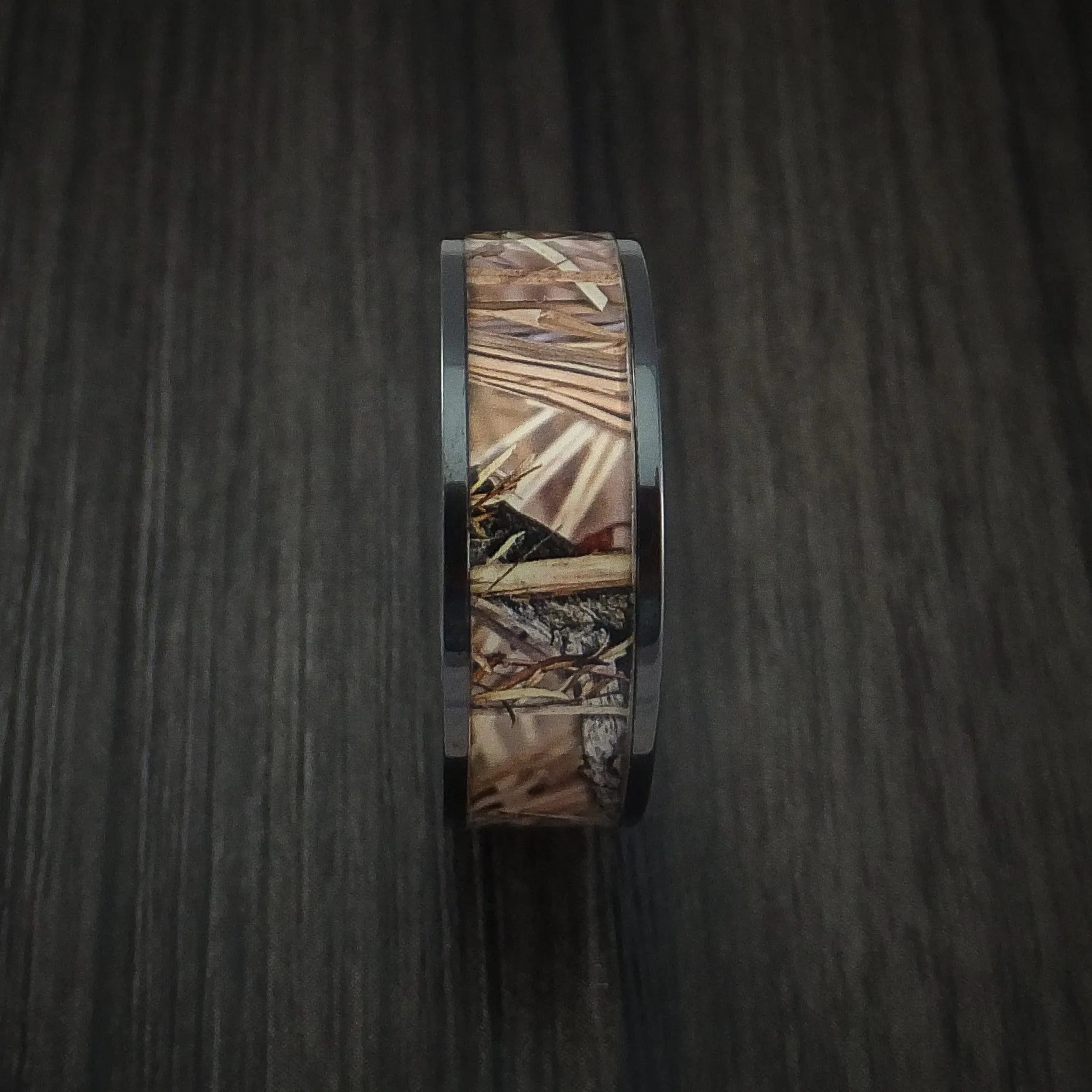 Black Titanium Men's Ring with Camo Inlay Custom Made Wedding Band