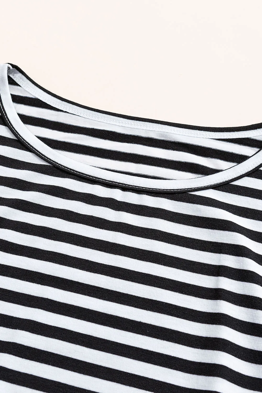 Black White Stripes Pocketed Belt Casual T-shirt Dress