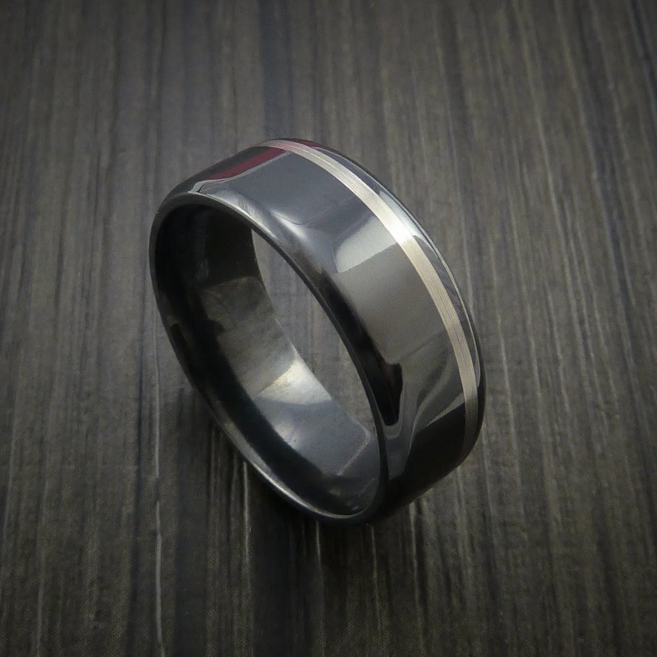 Black Zirconium Band Wide Platinum Inlay Men's Ring