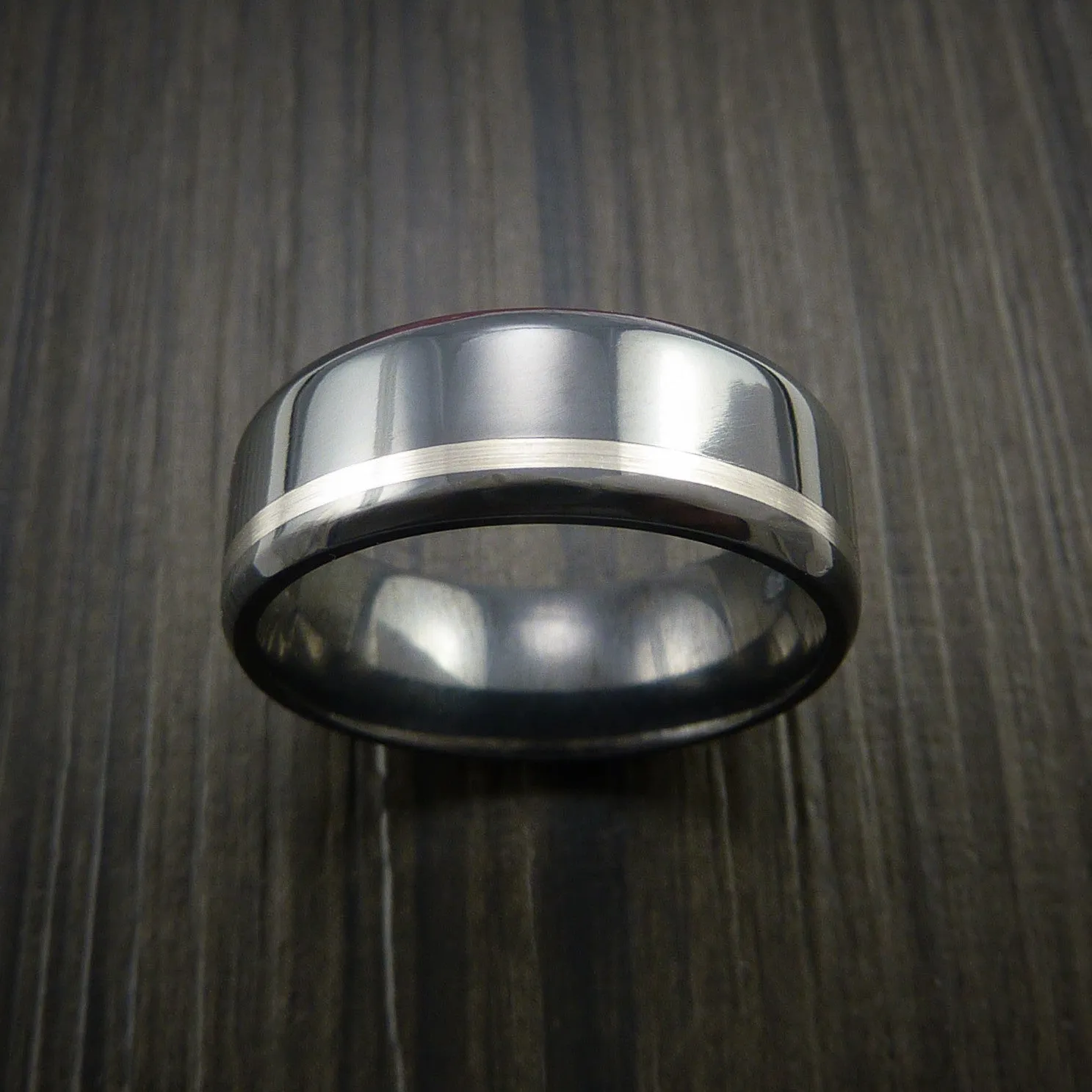 Black Zirconium Band Wide Platinum Inlay Men's Ring