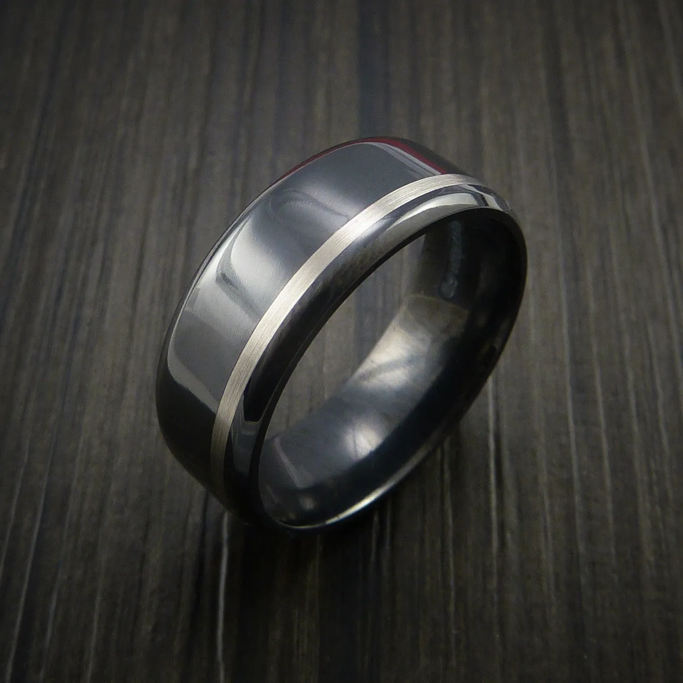 Black Zirconium Band Wide Platinum Inlay Men's Ring