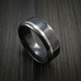 Black Zirconium Band Wide Platinum Inlay Men's Ring