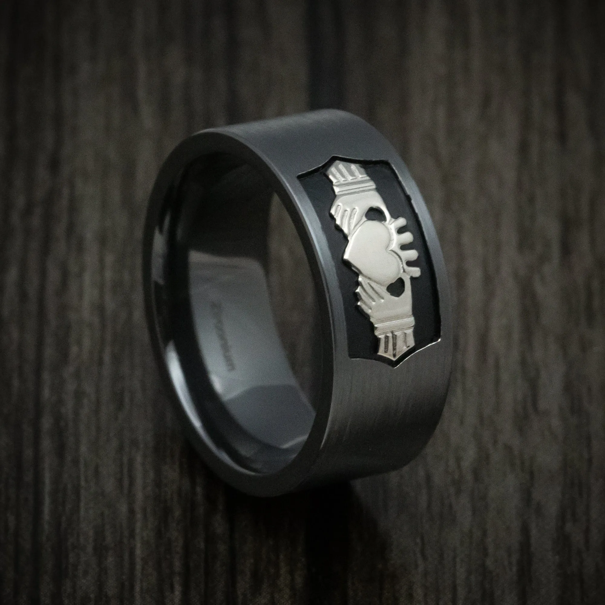 Black Zirconium Celtic Claddagh Men's Ring with Cerakote Custom Made