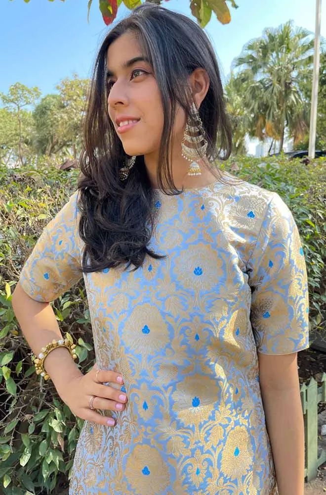 Blue Banarasi kim khwab kurti and pant