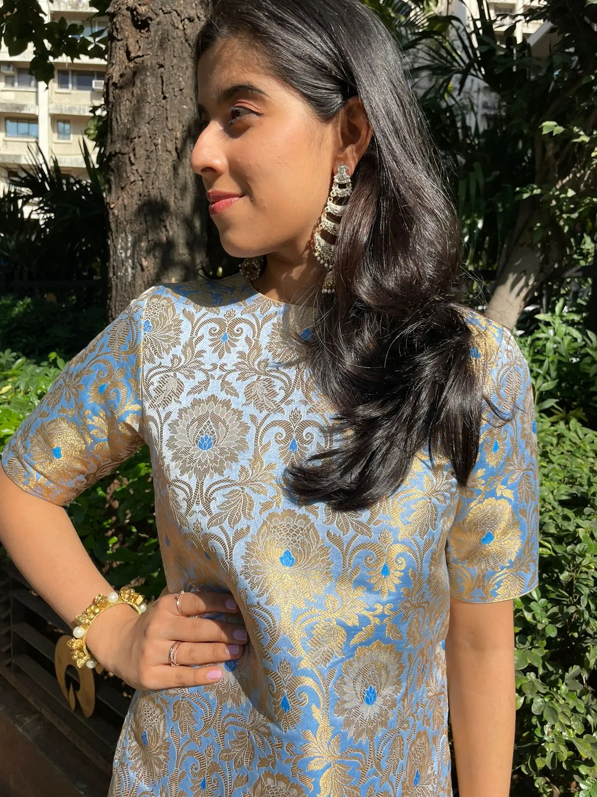 Blue Banarasi kim khwab kurti and pant