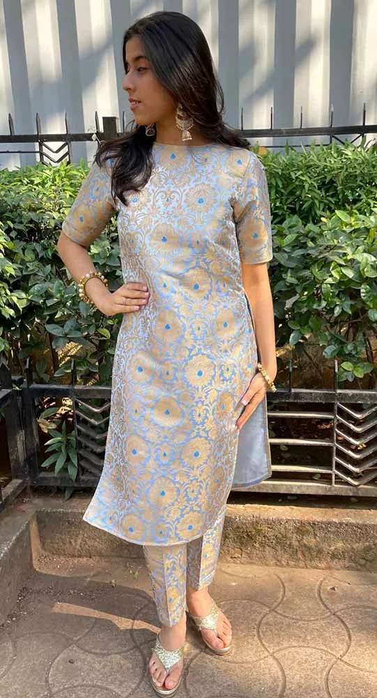 Blue Banarasi kim khwab kurti and pant