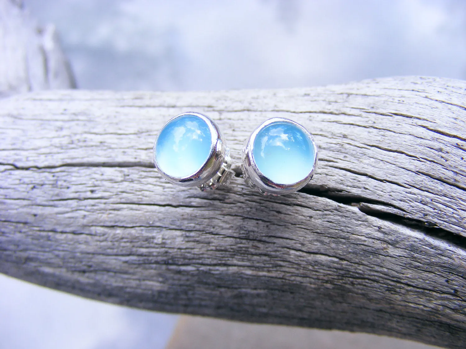 Blue Chalcedony Gemstone Large Studs