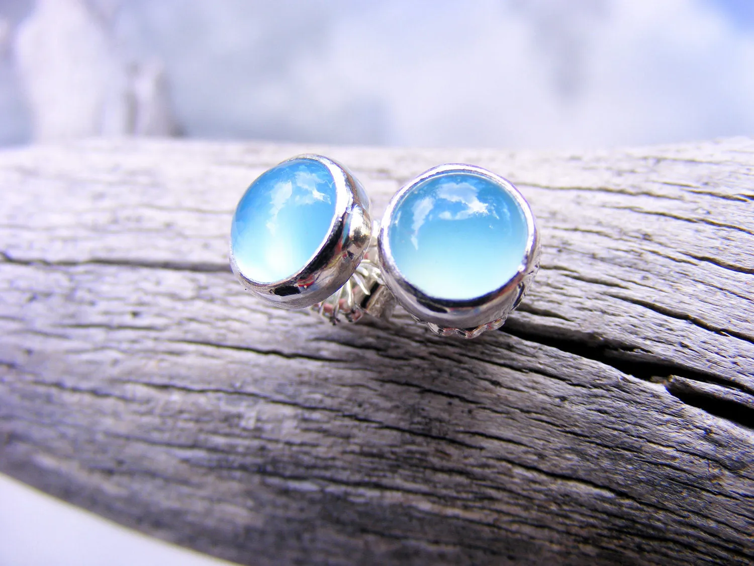 Blue Chalcedony Gemstone Large Studs