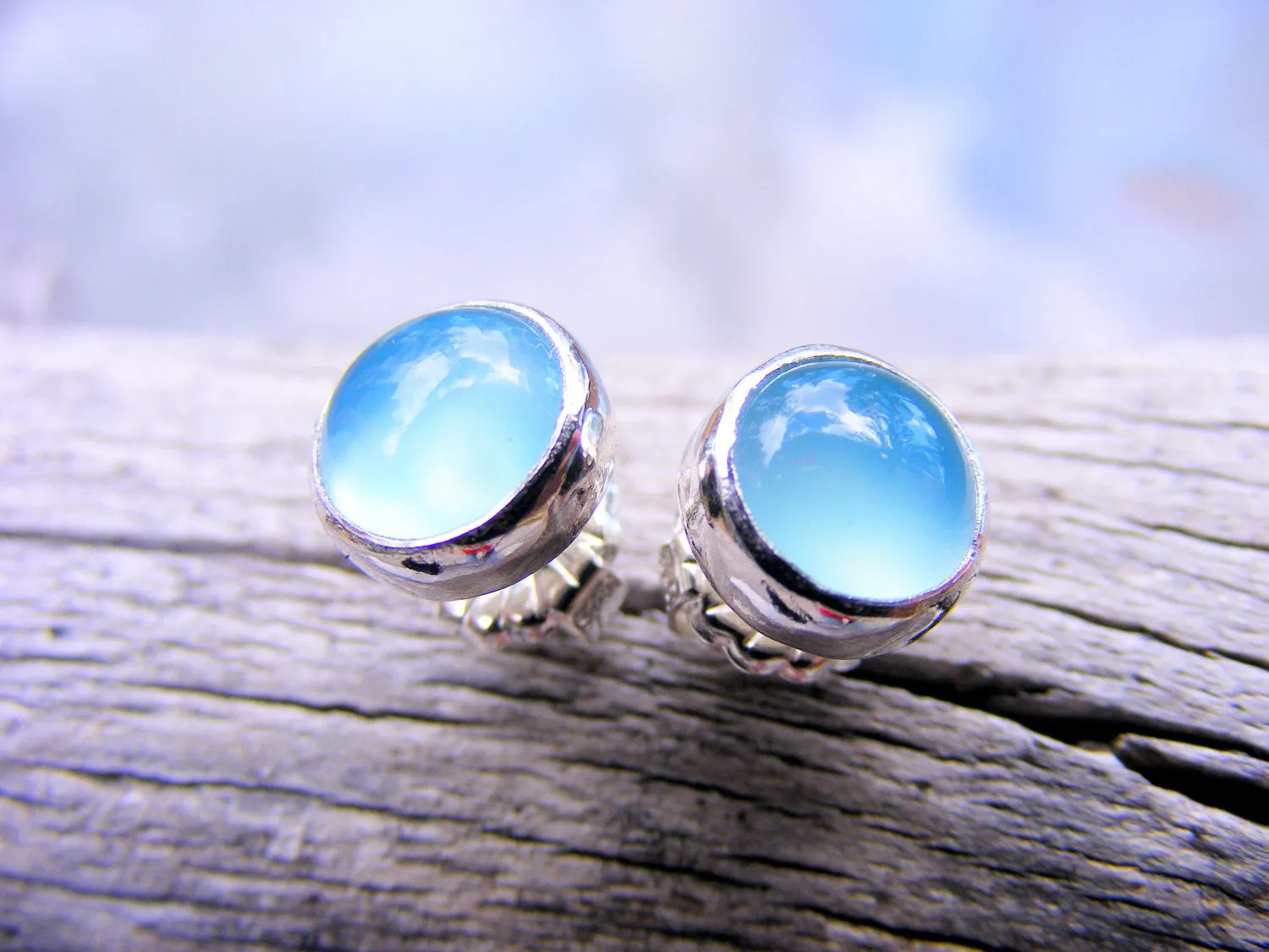 Blue Chalcedony Gemstone Large Studs