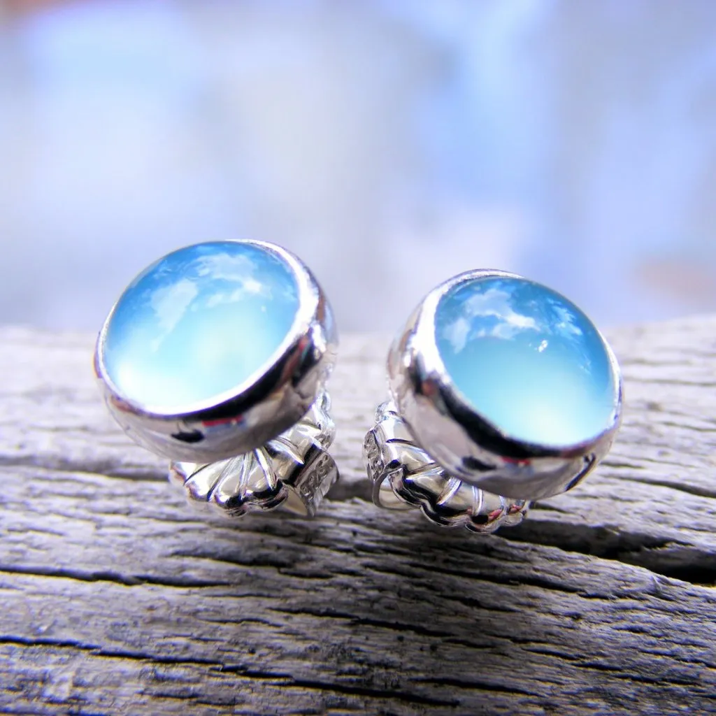 Blue Chalcedony Gemstone Large Studs