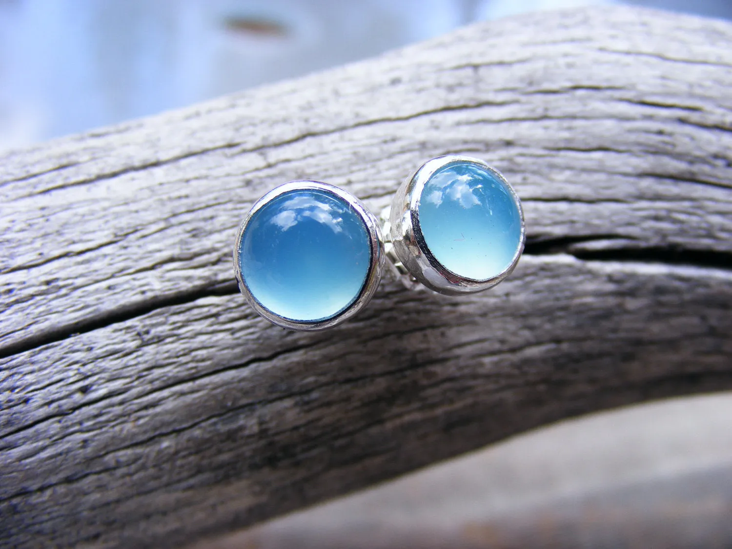 Blue Chalcedony Gemstone Large Studs