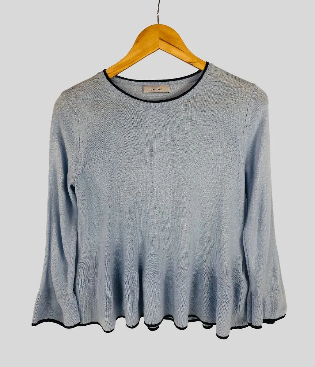 Blue Ruffle Hem Jumper