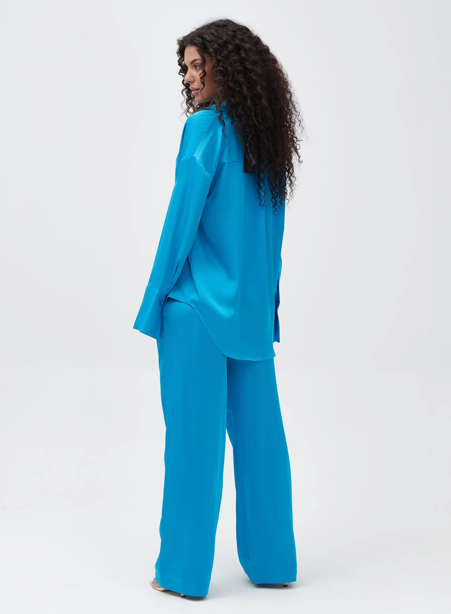 Blue Straight Leg Satin Trouser - Allister