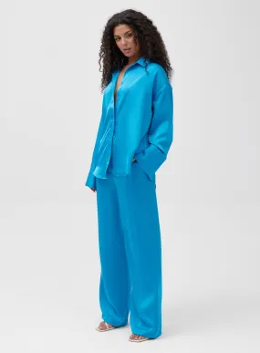 Blue Straight Leg Satin Trouser - Allister