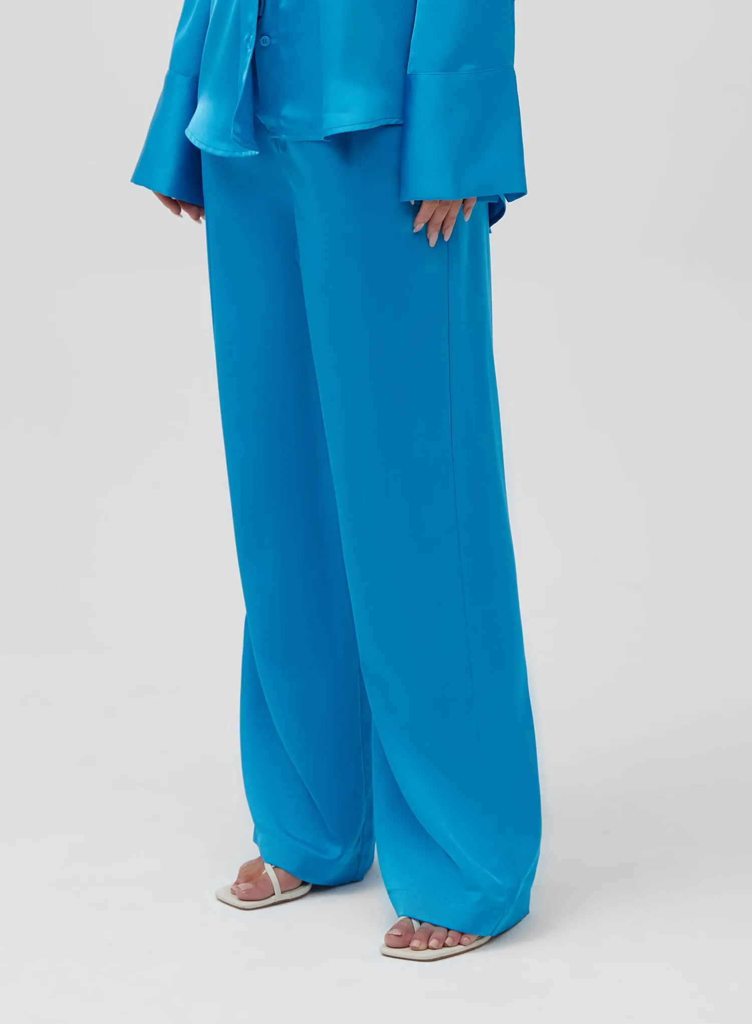 Blue Straight Leg Satin Trouser - Allister