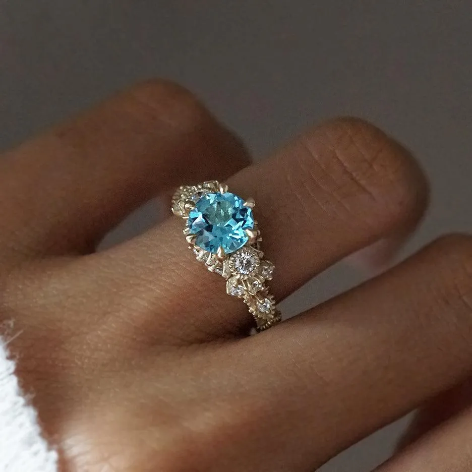 Blue Topaz Westminster Diamond Ring in 14K and 18K Gold