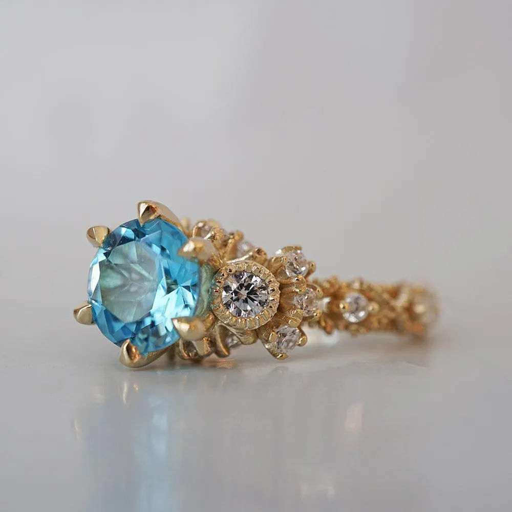 Blue Topaz Westminster Diamond Ring in 14K and 18K Gold