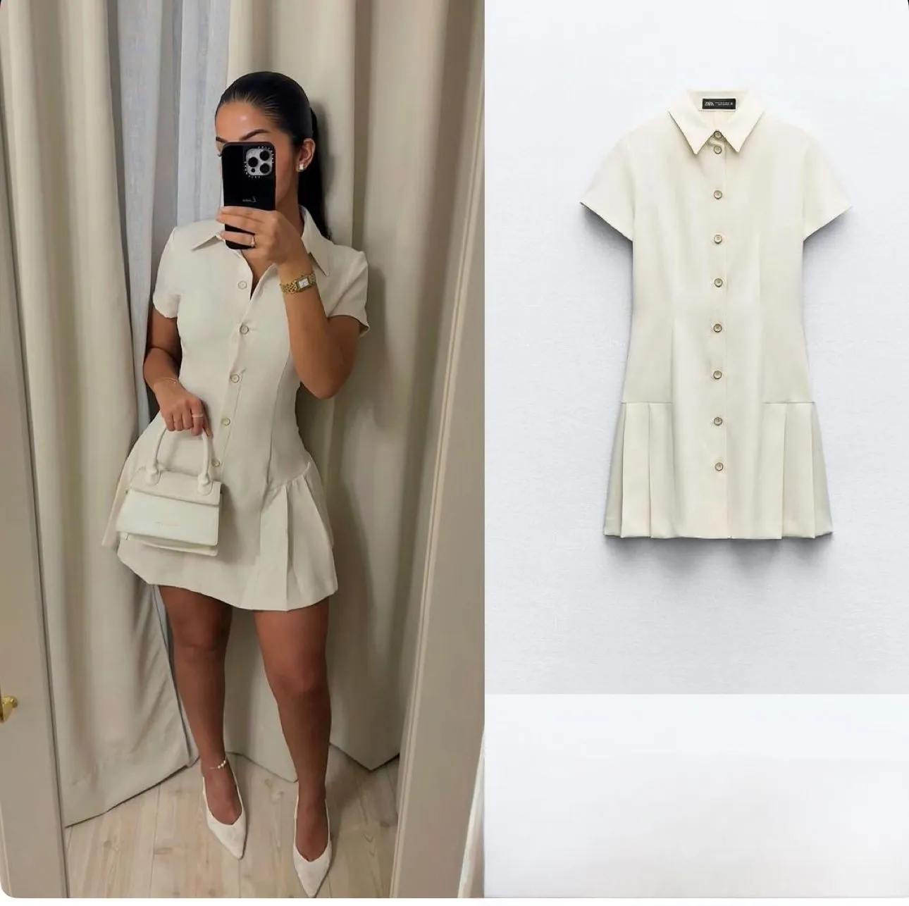 Button Detailed Short Sleeve Mini Dress