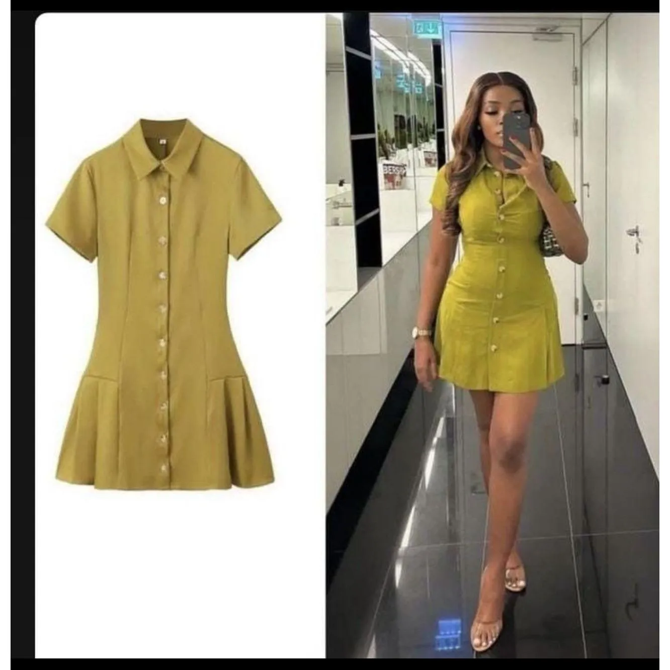 Button Detailed Short Sleeve Mini Dress