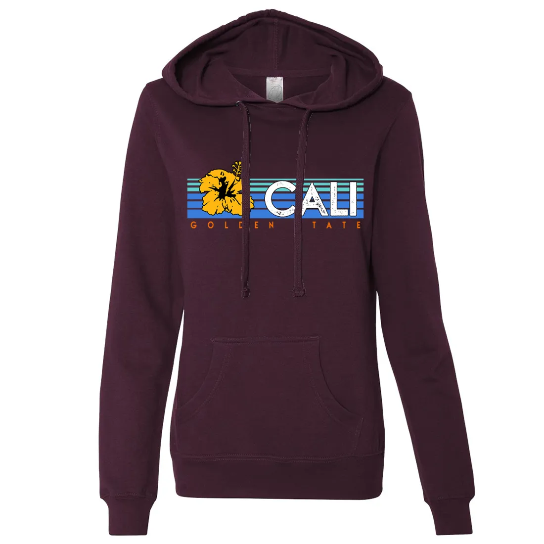 Cali Golden State Hibiscus Ladies Lightweight Fitted Hoodie