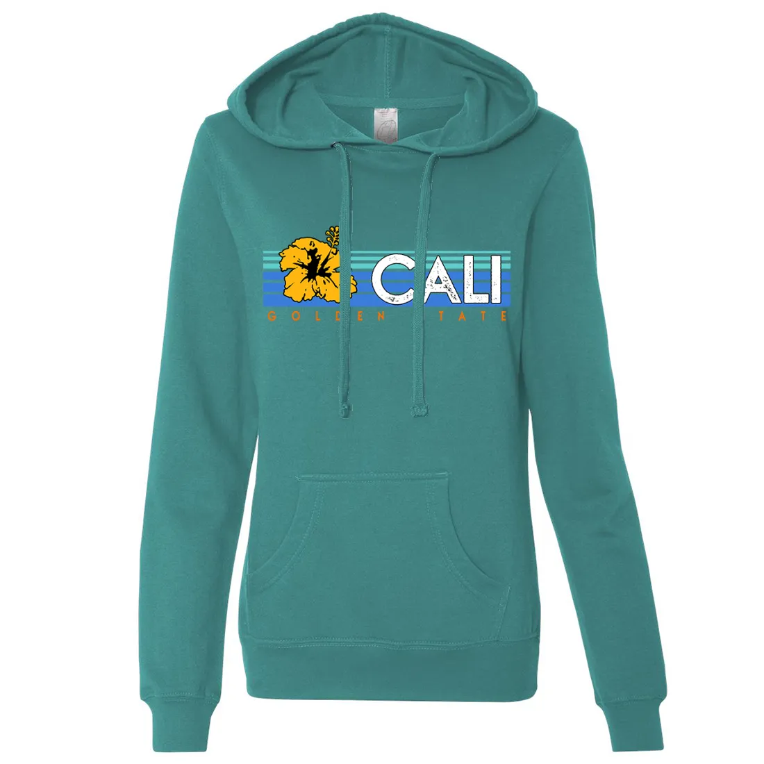 Cali Golden State Hibiscus Ladies Lightweight Fitted Hoodie