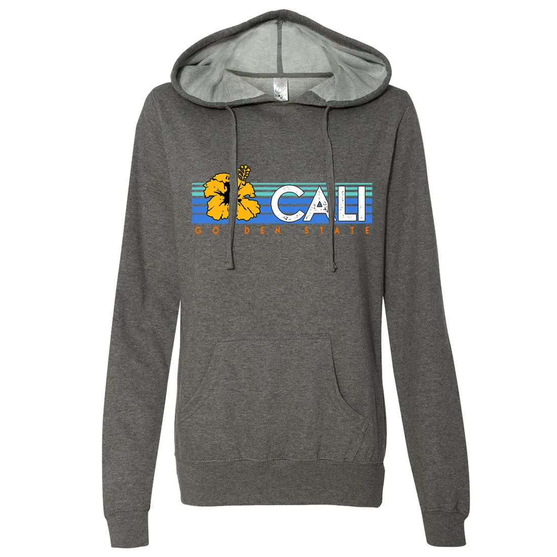 Cali Golden State Hibiscus Ladies Lightweight Fitted Hoodie