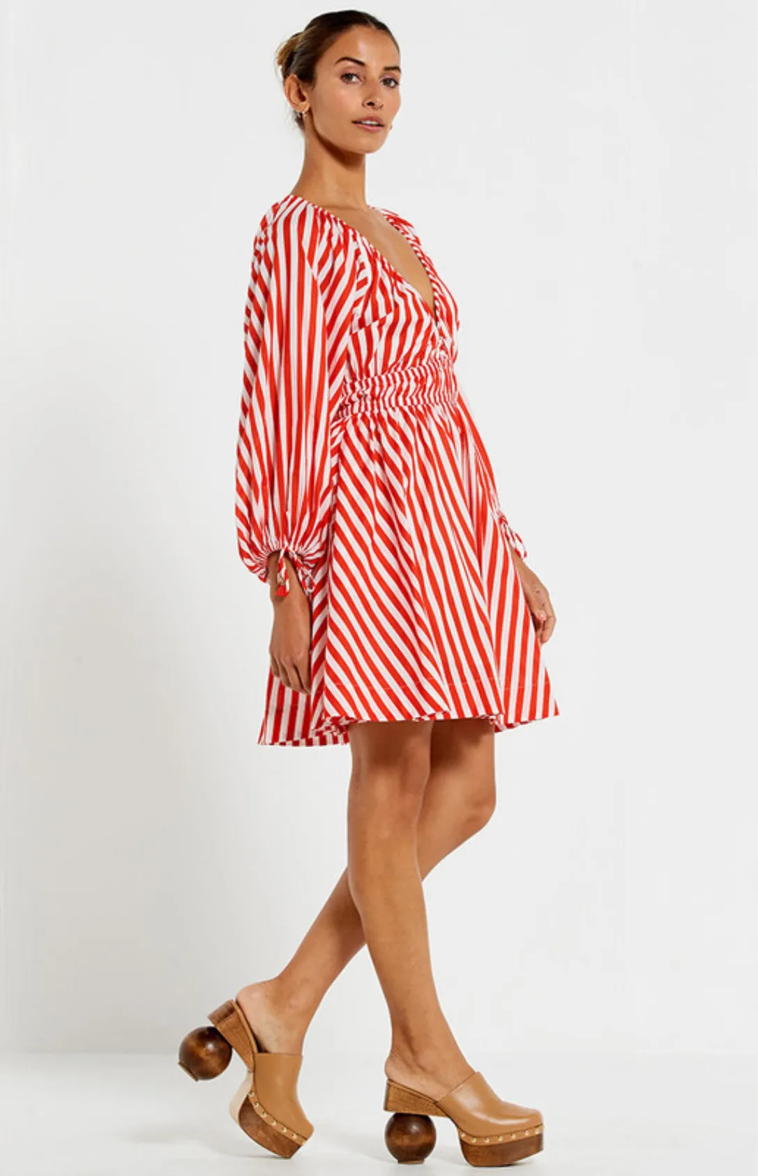 Candy Stripe V-Neck Dress - Red Stripe