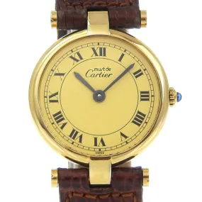 CARTIER Watches Quartz Silver925 , Leather gold cal.81 Vermeille Mast Vendome gold dial Women Used Authentic