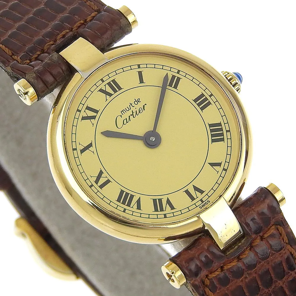 CARTIER Watches Quartz Silver925 , Leather gold cal.81 Vermeille Mast Vendome gold dial Women Used Authentic