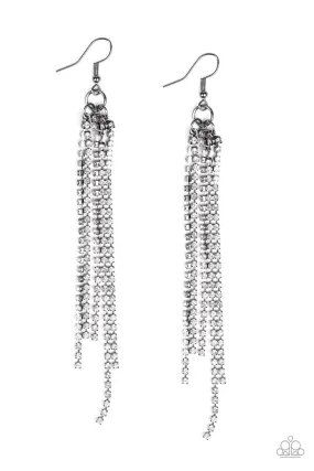 Center Stage Status Black and White Rhinestone Chain Earrings - Paparazzi Accessories