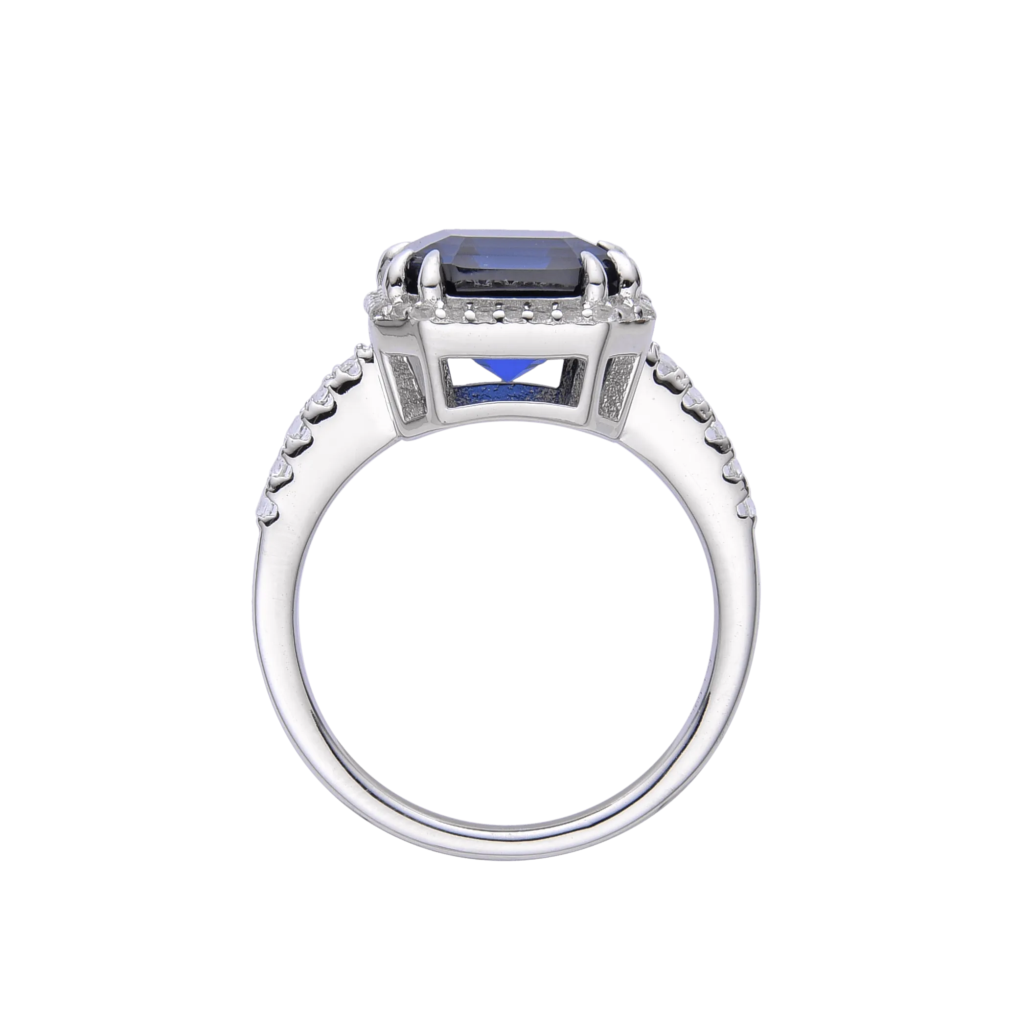 Ceylon Sapphire Asscher Cut Halo Ring