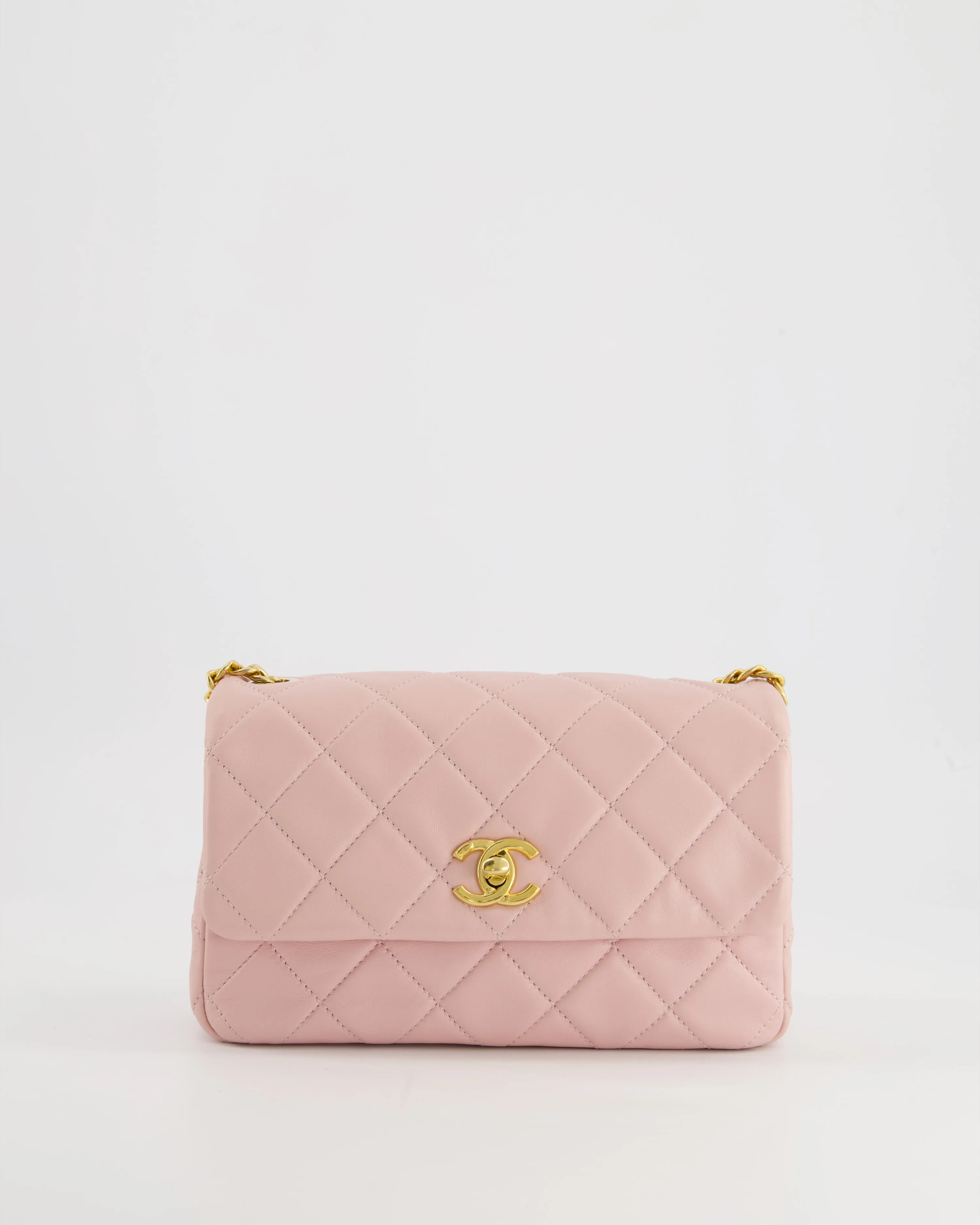 Chanel Baby Mini Flap Bag With Pastel Embellished Chain Detail In Lambskin Leather And Gold Hardware