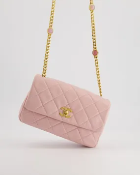 Chanel Baby Mini Flap Bag With Pastel Embellished Chain Detail In Lambskin Leather And Gold Hardware