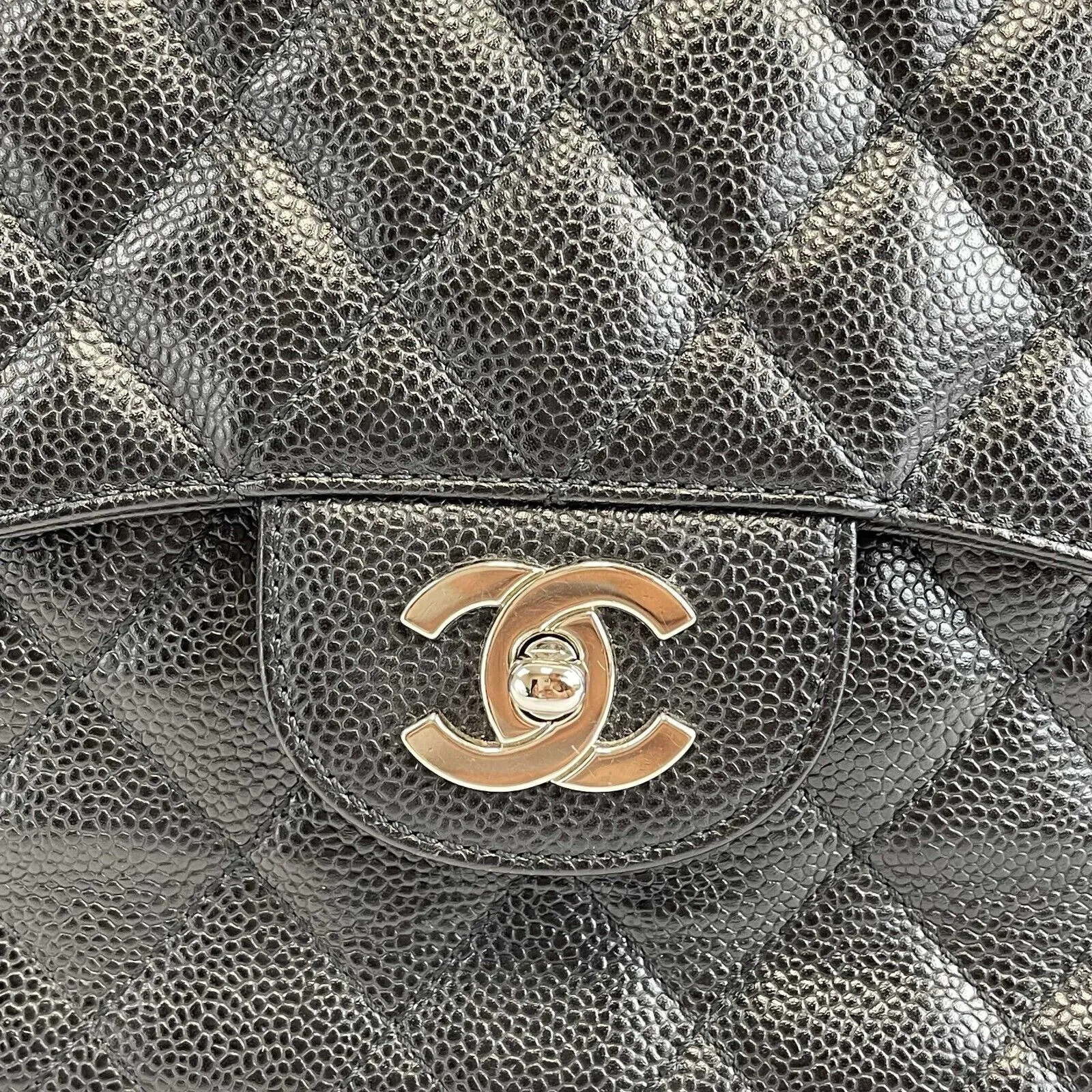 CHANEL - CC Caviar Leather Black Jumbo Single Flap Shoulder Bag