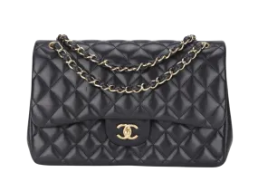 CHANEL CLASSIC DOUBLE FLAP JUMBO BLACK LAMBSKIN LEATHER GHW (1685xxxx) WITH CARD AND DUST COVER