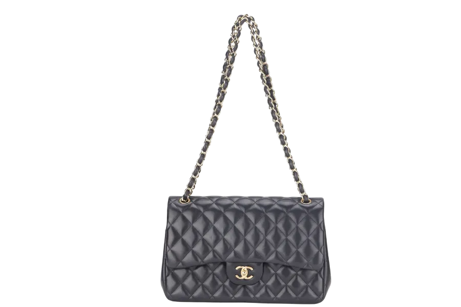 CHANEL CLASSIC DOUBLE FLAP JUMBO BLACK LAMBSKIN LEATHER GHW (1685xxxx) WITH CARD AND DUST COVER