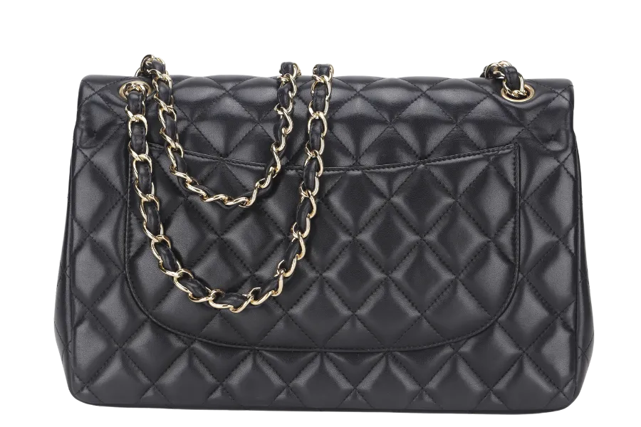 CHANEL CLASSIC DOUBLE FLAP JUMBO BLACK LAMBSKIN LEATHER GHW (1685xxxx) WITH CARD AND DUST COVER